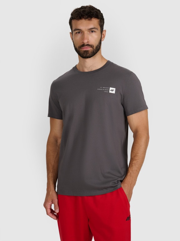 Męski t-shirt z nadrukiem 4F 4FWAW25TTSHM3131 - szary