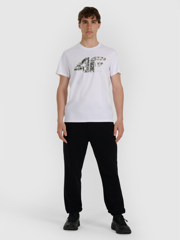 Męski t-shirt z nadrukiem 4F 4FWAW25TTSHM3132 - biały