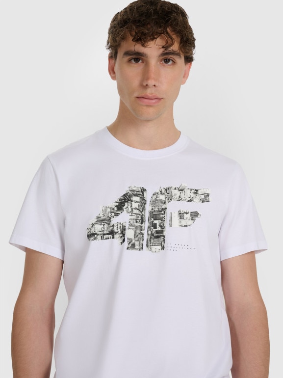 Męski t-shirt z nadrukiem 4F 4FWAW25TTSHM3132 - biały