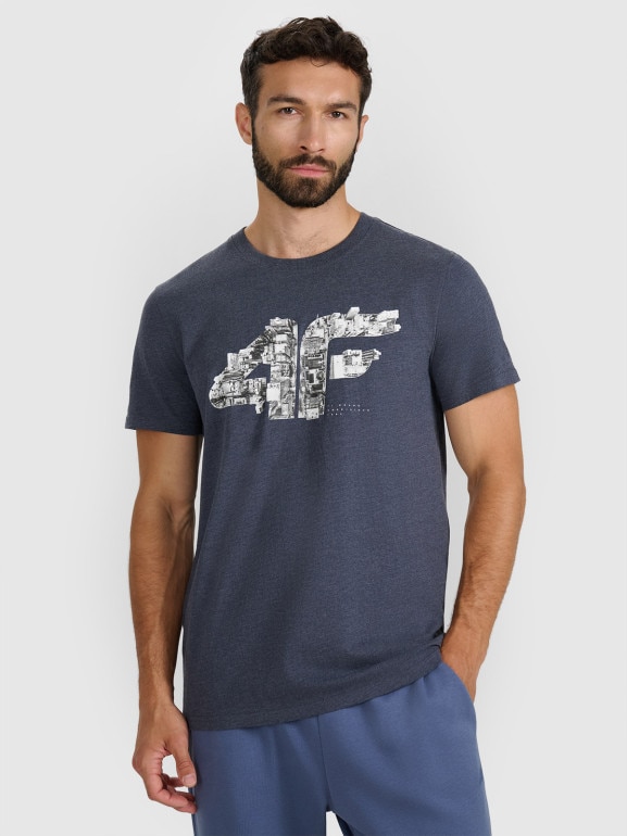 Męski t-shirt z nadrukiem 4F 4FWAW25TTSHM3132 - granatowy