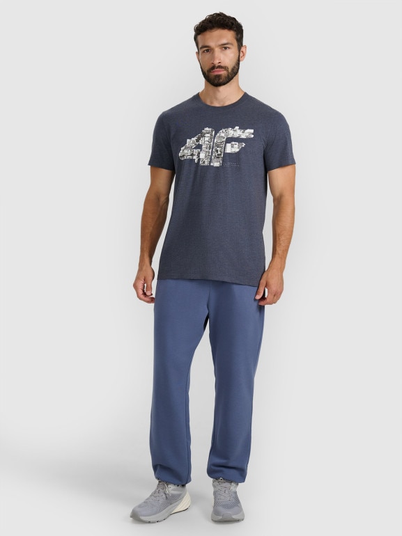 Męski t-shirt z nadrukiem 4F 4FWAW25TTSHM3132 - granatowy