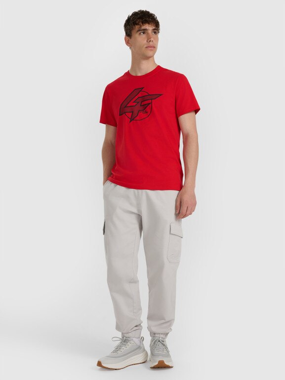 Męski t-shirt z nadrukiem 4F 4FWAW25TTSHM3133 - czerwony