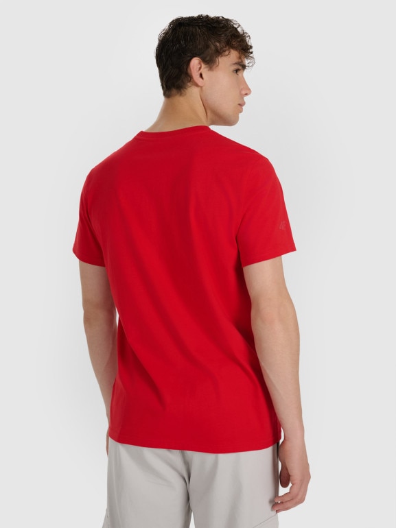 Męski t-shirt z nadrukiem 4F 4FWAW25TTSHM3133 - czerwony