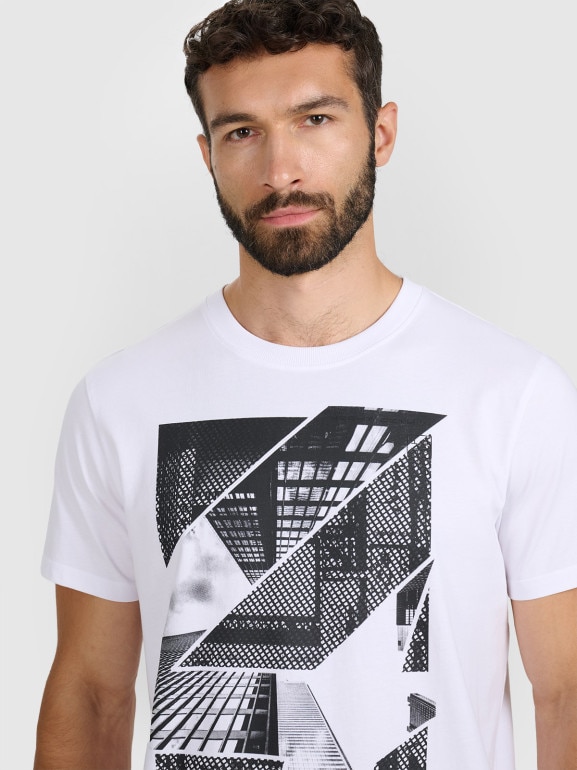 Męski t-shirt z nadrukiem 4F 4FWAW25TTSHM3135 - biały