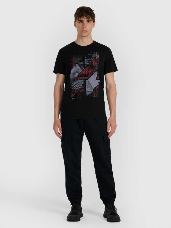 Męski t-shirt z nadrukiem 4F 4FWAW25TTSHM3135 - czarny