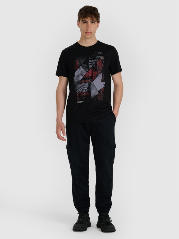 Męski t-shirt z nadrukiem 4F 4FWAW25TTSHM3135 - czarny