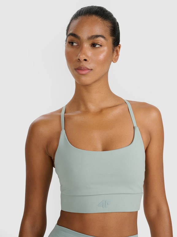 Damski biustonosz treningowy 4F 4FWAW25USBAF173 - zielony