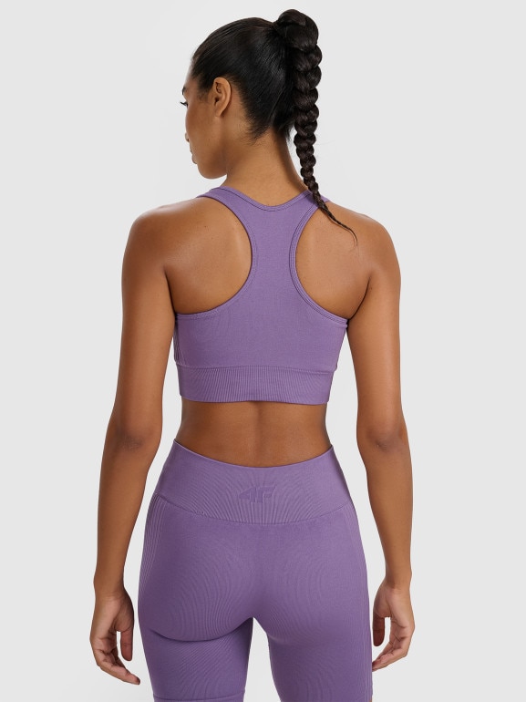 Damski biustonosz treningowy 4F 4FWAW25USBAF176 - fioletowy