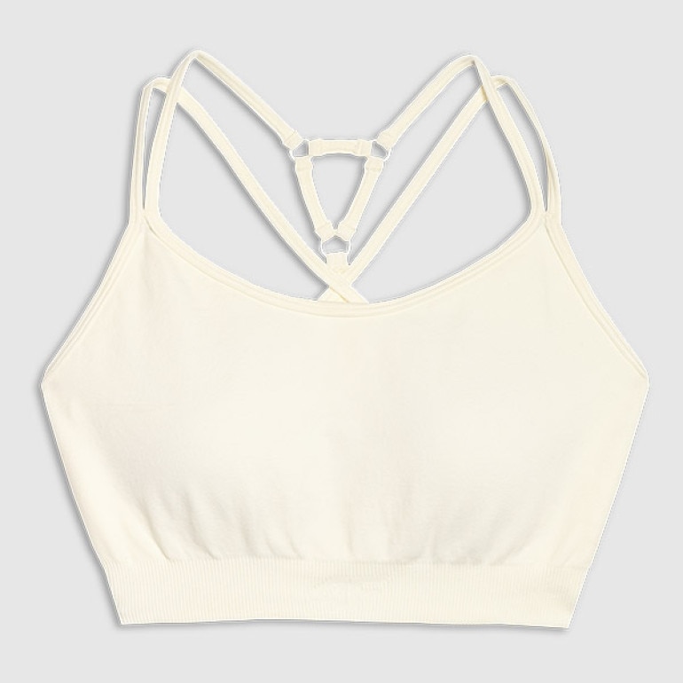 Damski biustonosz treningowy 4F 4FWAW25USBAF218 - beżowy