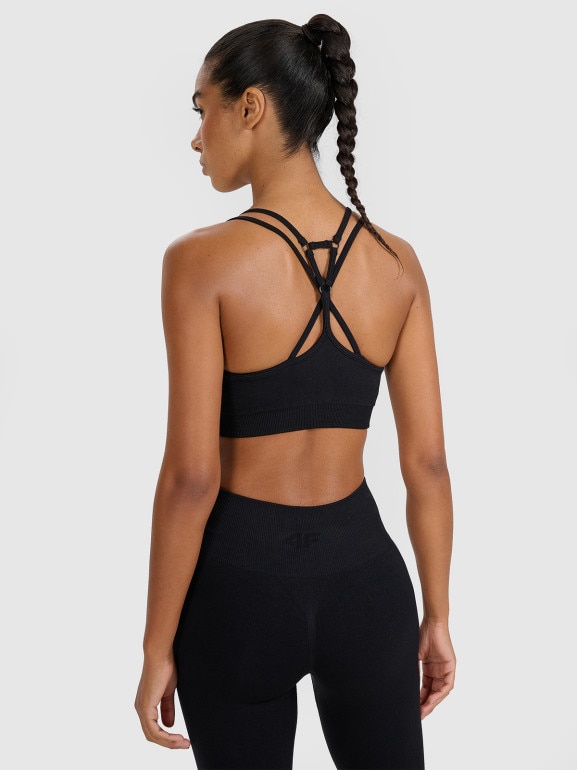 Damski biustonosz treningowy 4F 4FWAW25USBAF218 - czarny