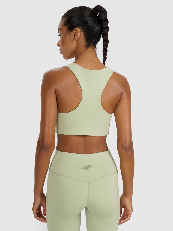 Damski biustonosz treningowy 4F 4FWAW25USBAF225 - zielony