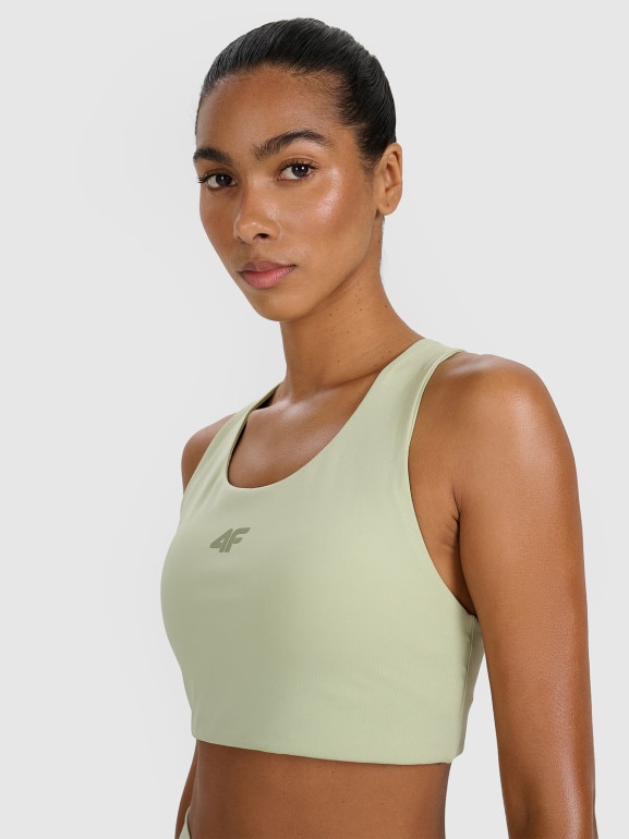 Damski biustonosz treningowy 4F 4FWAW25USBAF225 - zielony