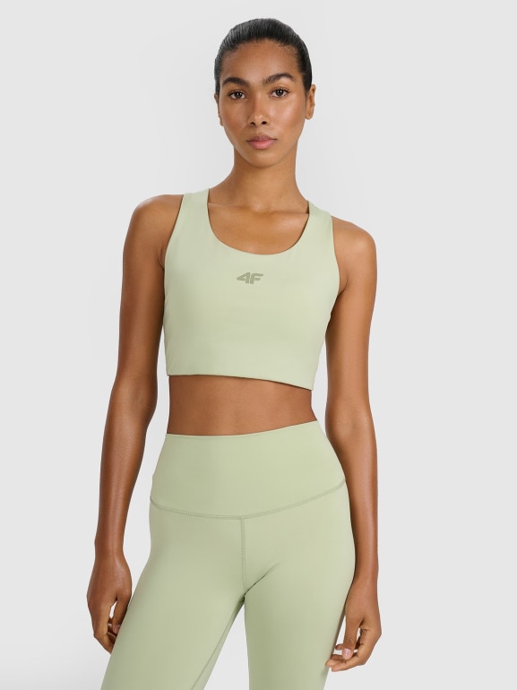 Damski biustonosz treningowy 4F 4FWAW25USBAF225 - zielony