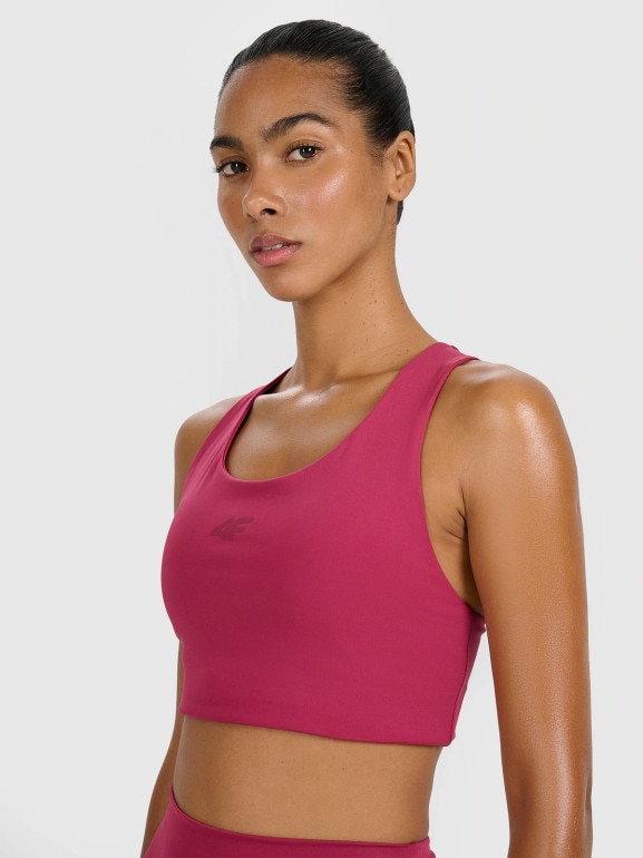 Damski biustonosz treningowy 4F 4FWAW25USBAF225 - czerwony