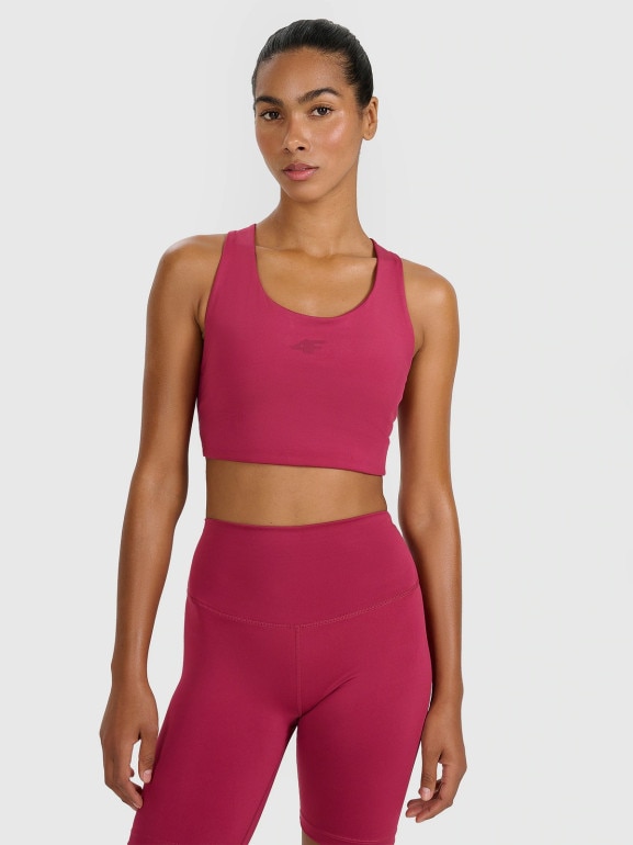 Damski biustonosz treningowy 4F 4FWAW25USBAF225 - czerwony