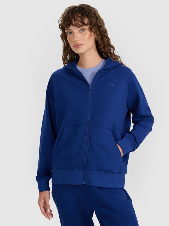 Damska bluza dresowa rozpinana z kapturem 4F 4FWMM00TSWSF1763 - granatowa
