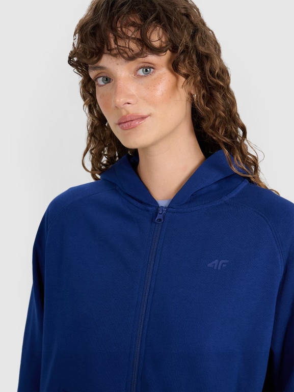 Damska bluza dresowa rozpinana z kapturem 4F 4FWMM00TSWSF1763 - granatowa