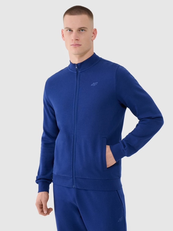 Męska bluza dresowa rozpinana bez kaptura 4F 4FWMM00TSWSM1463 - granatowa