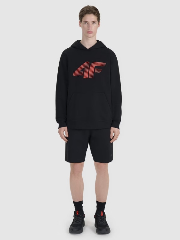 Męska bluza dresowa nierozpinana z kapturem 4F 4FWMM00TSWSM1766 - czarna
