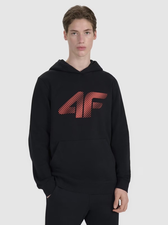 Męska bluza dresowa nierozpinana z kapturem 4F 4FWMM00TSWSM1766 - czarna