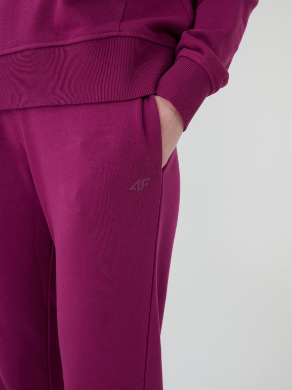 Damskie spodnie dresowe joggery 4F 4FWMM00TTROF1386 - fioletowe