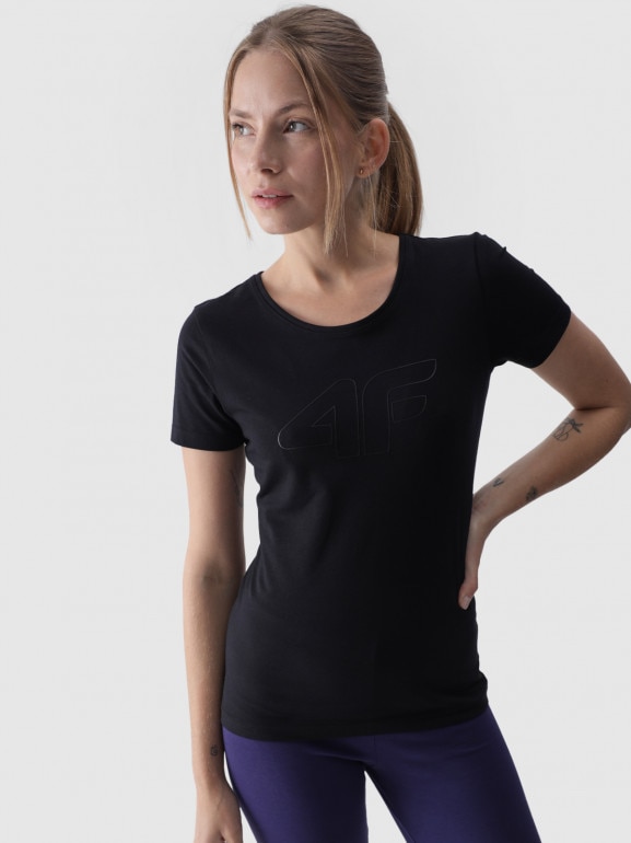 Damski t-shirt z nadrukiem 4F 4FWMM00TTSHF1846 - czarny