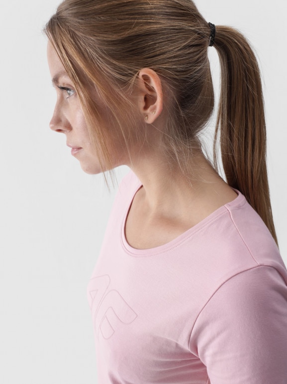 Damski t-shirt z nadrukiem 4F 4FWMM00TTSHF1846 - różowy