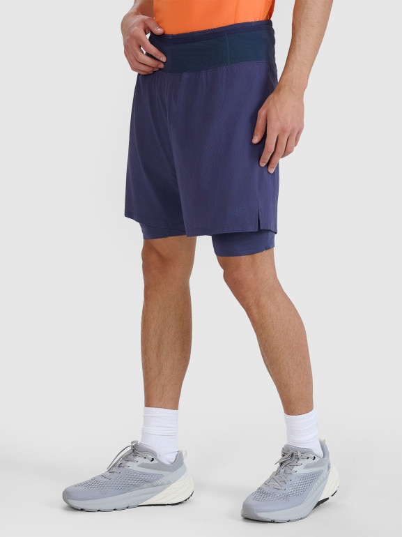 Męskie spodenki do biegania 4F 4FWSS25TFSHM0880 - granatowe