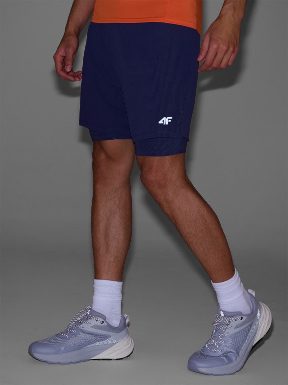 Męskie spodenki do biegania 4F 4FWSS25TFSHM0880 - granatowe