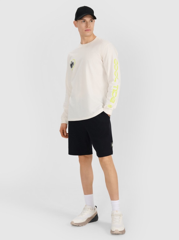 Męski longsleeve z nadrukiem 4F 4FWSS25TLONM392 - biały