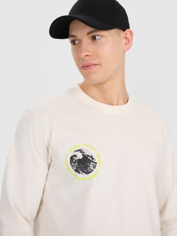 Męski longsleeve z nadrukiem 4F 4FWSS25TLONM392 - biały