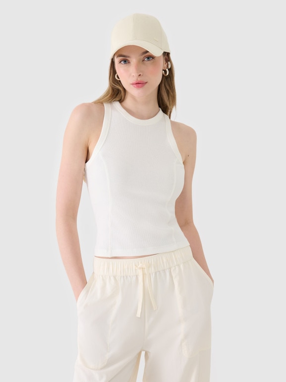 Damski top basic 4F 4FWSS25TSLEF119 - biały