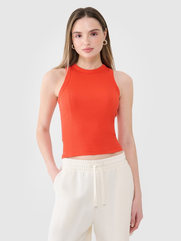 Damski top basic 4F 4FWSS25TSLEF119 - czerwony