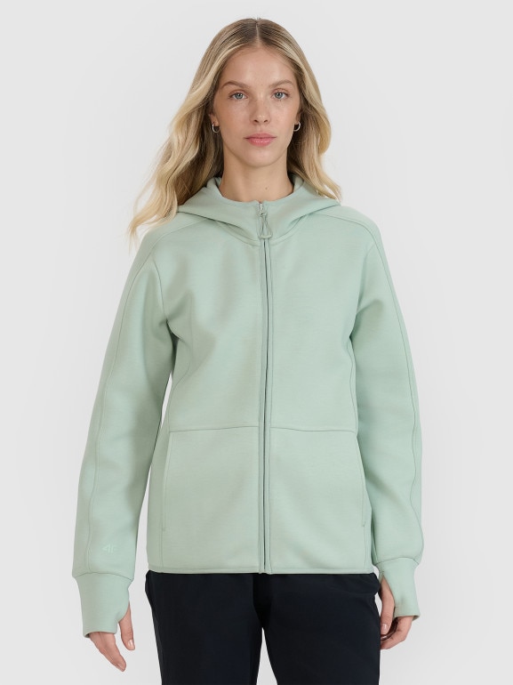 Damska bluza dresowa rozpinana z kapturem 4F 4FWSS25TSWSF1561 - zielona