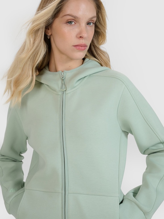 Damska bluza dresowa rozpinana z kapturem 4F 4FWSS25TSWSF1561 - zielona