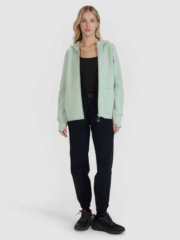 Damska bluza dresowa rozpinana z kapturem 4F 4FWSS25TSWSF1561 - zielona