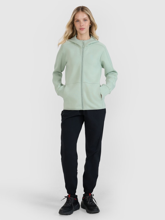 Damska bluza dresowa rozpinana z kapturem 4F 4FWSS25TSWSF1561 - zielona