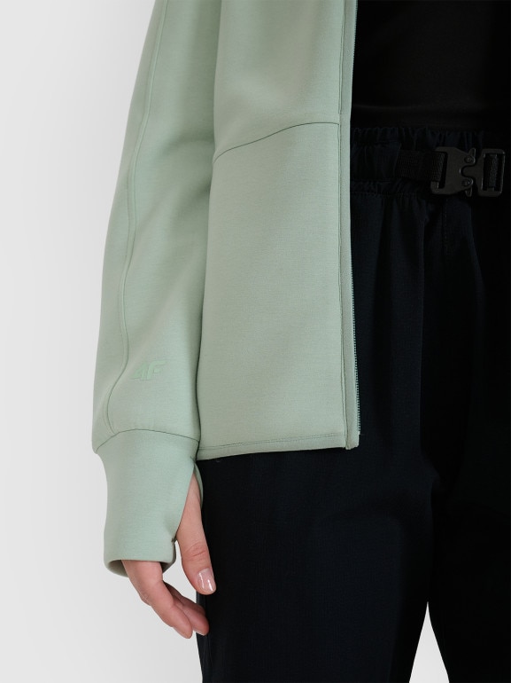 Damska bluza dresowa rozpinana z kapturem 4F 4FWSS25TSWSF1561 - zielona