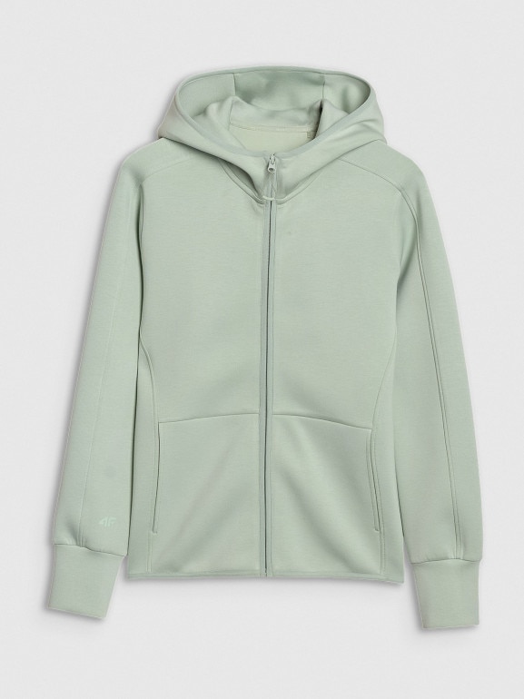 Damska bluza dresowa rozpinana z kapturem 4F 4FWSS25TSWSF1561 - zielona