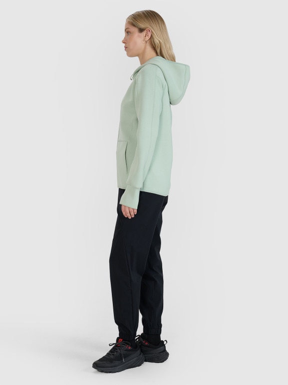 Damska bluza dresowa rozpinana z kapturem 4F 4FWSS25TSWSF1561 - zielona