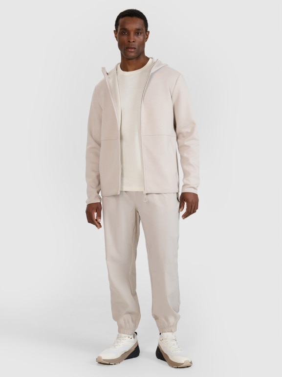 Męska bluza dresowa rozpinana z kapturem 4F 4FWSS25TSWSM1548 - beżowa