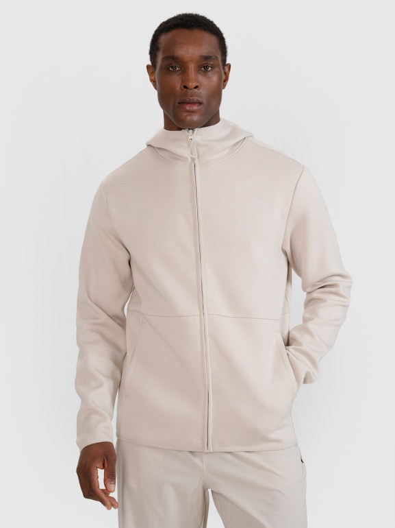 Męska bluza dresowa rozpinana z kapturem 4F 4FWSS25TSWSM1548 - beżowa