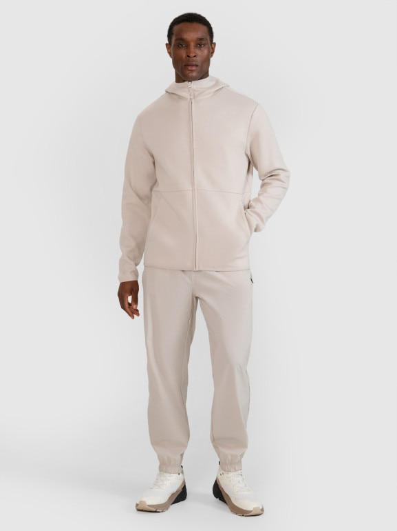 Męska bluza dresowa rozpinana z kapturem 4F 4FWSS25TSWSM1548 - beżowa