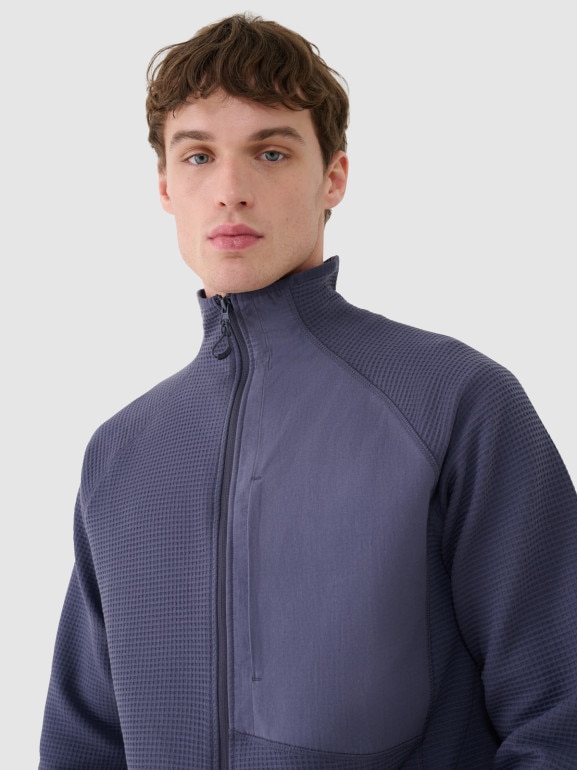 Męska bluza ze stójką rozpinana bez kaptura 4F 4FWSS25TSWSM1751 - granatowa