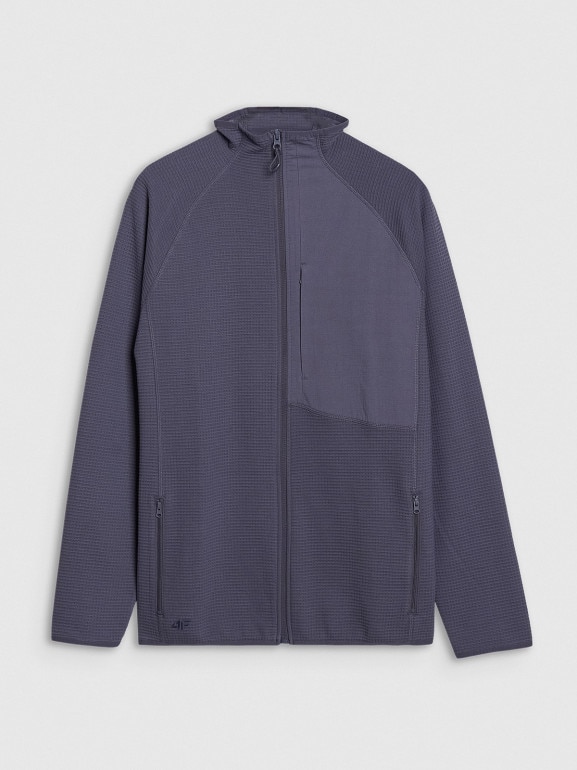 Męska bluza ze stójką rozpinana bez kaptura 4F 4FWSS25TSWSM1751 - granatowa