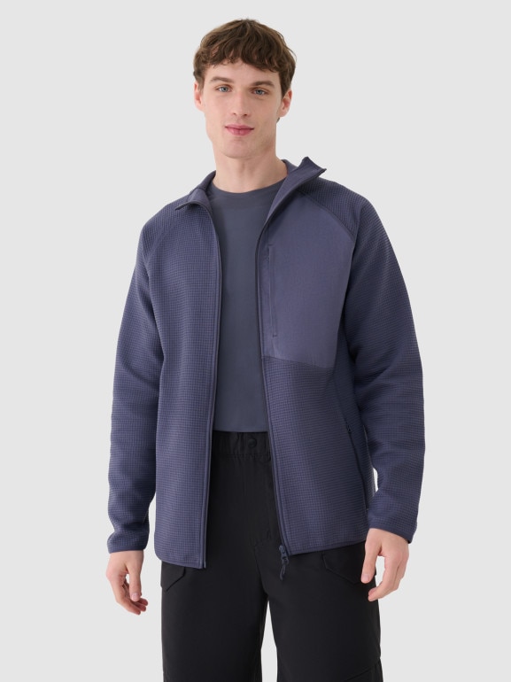 Męska bluza ze stójką rozpinana bez kaptura 4F 4FWSS25TSWSM1751 - granatowa