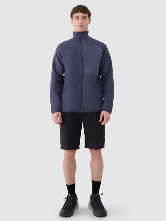 Męska bluza ze stójką rozpinana bez kaptura 4F 4FWSS25TSWSM1751 - granatowa