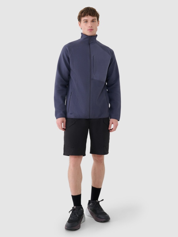 Męska bluza ze stójką rozpinana bez kaptura 4F 4FWSS25TSWSM1751 - granatowa