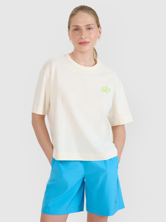 Damski t-shirt z nadrukiem 4F 4FWSS25TTSHF1967 - biały