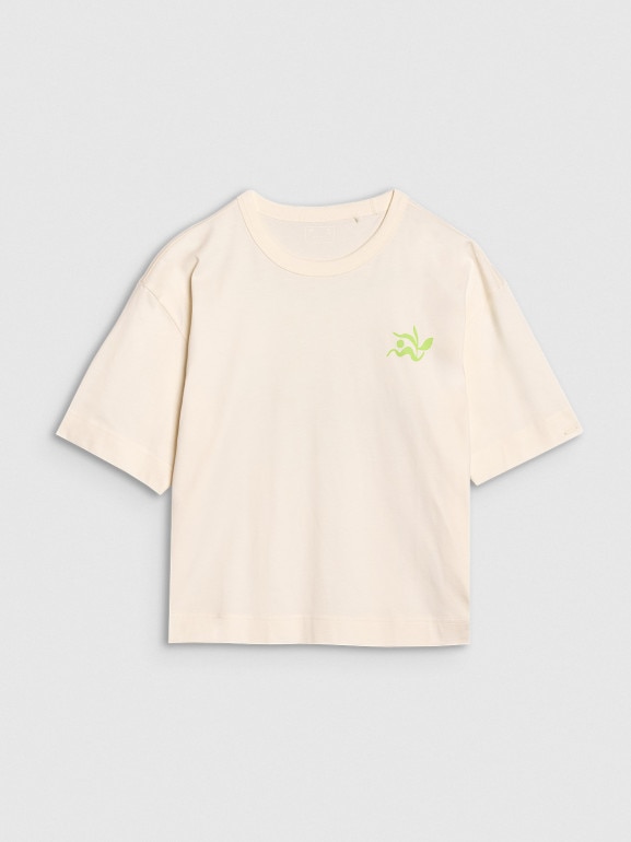 Damski t-shirt z nadrukiem 4F 4FWSS25TTSHF1967 - biały